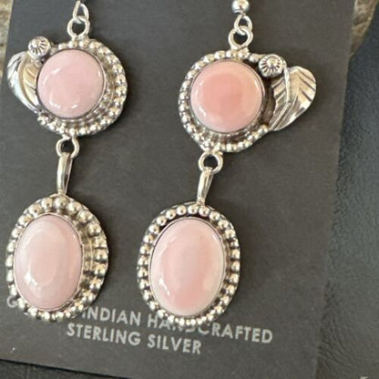 Navajo Pink Conch Shell Dangle Earrings | Sterling Silver | Authentic Native American Handmade | 17192