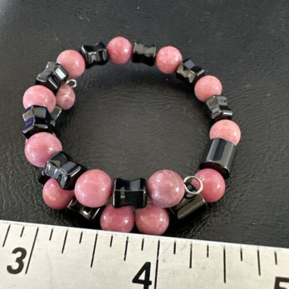Navajo Pink Rhodochrosite Memory Wire Bracelet | Stainless Steel | Authentic Native American Handmade | 17624