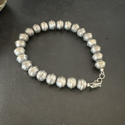 Handmade Stamped Navajo Pearls Bracelet | 8mm Beads | 8" Sterling Silver | Authentic Native American | 17446