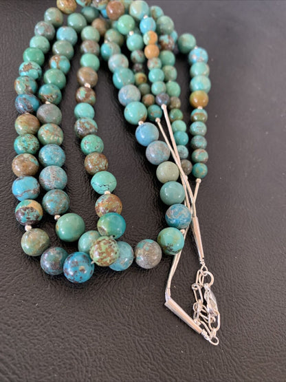 Navajo Sterling Silver Heishi Necklace | Blue Green Turquoise Beads | Authentic Native American Handmade | 02023