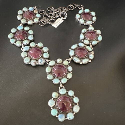 Navajo Turquoise Purple Spiny Cluster Lariat Necklace Pendant | Golden Hills | Authentic Native American Handmade | 16190