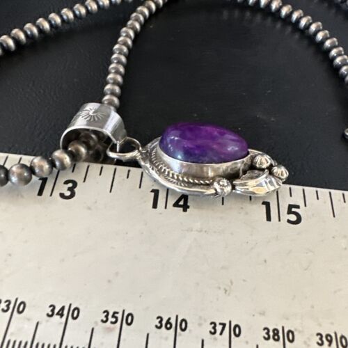 Navajo Purple Sugilite Pendant with Pearls | Sterling Silver Necklace | Authentic Native American Handmade | 15452