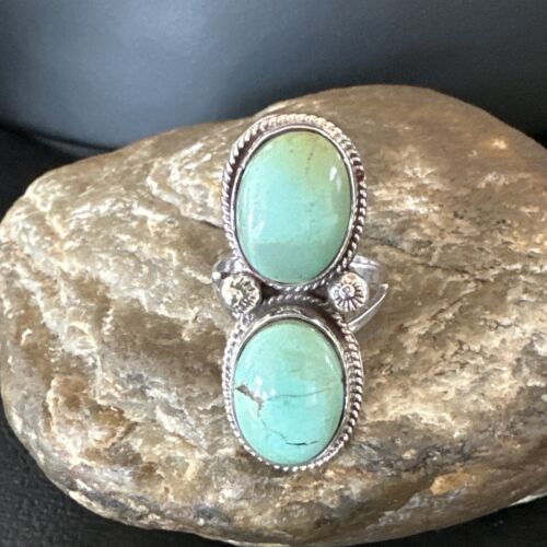 Navajo Blue Dry Creek Turquoise Multi-Stone Ring | Authentic Native American Sterling Silver | Sz 9 | 16735