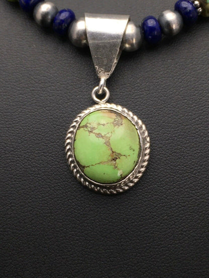 Navajo Green Turquoise and Lapis Necklace with Gaspeite Pendant | Sterling Silver | 23" | 2819