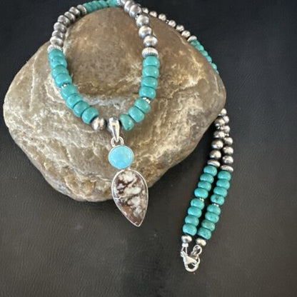 Navajo Wild Horse | Blue Kingman Turquoise Pendant Necklace | Sterling Silver | Authentic Native American Handmade | 17574