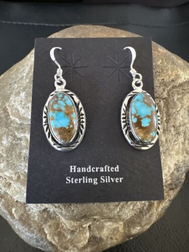 Navajo Blue Red Skin Turquoise Dangle Earrings | Sterling Silver | Authentic Native American Handmade | 16508