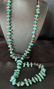Navajo Blue Kingman Nugget Turquoise Necklace | Sterling Silver | 36" | Authentic Native American Handmade | 15286