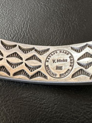 Navajo Sterling Silver Cuff Bracelet | 12K Gold Pueblo Stamped by V Hicks | Authentic Native American Handmade | 15989