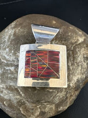 Men's Women's Red Opal Inlay Pendant | Navajo Sterling Silver | Authentic Native American Handmade | 15182