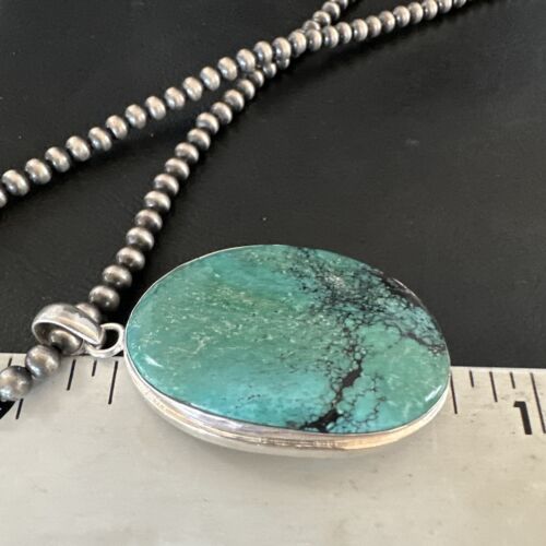 Navajo Blue Spiderweb Turquoise Pendant Necklace | Sterling Silver | Authentic Native American Handmade | 16195