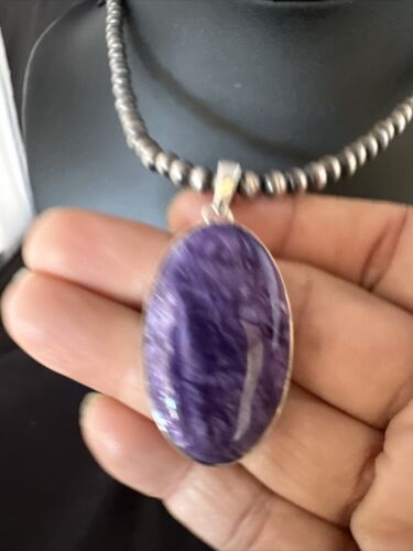 Navajo Pearls Purple Sugilite Pendant Necklace | Sterling Silver Beads | Authentic Native American Handmade | 15514 - Masha USA