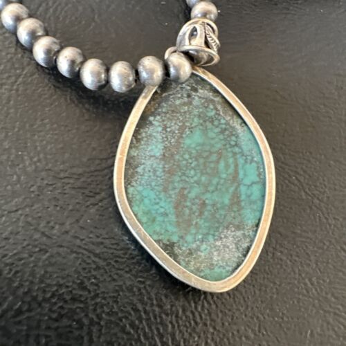 Men's Navajo Blue Spiderweb Turquoise Pendant Necklace | Sterling Silver | Authentic Native American Handmade | 16271