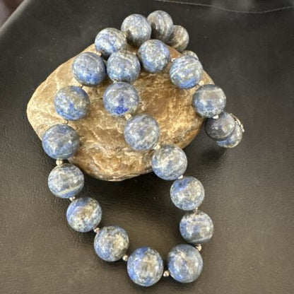 Navajo Denim Lapis Necklace | 14mm Pearls | Sterling Silver | Authentic Native American Handmade | 19" | 17549
