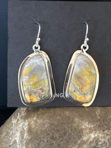 Navajo Bumblebee Jasper Earrings | Sterling Silver | Authentic Native American Handmade | 15829