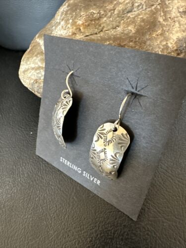 Navajo Sterling Silver Stamped Earrings | Authentic Native American Handmade | 15939