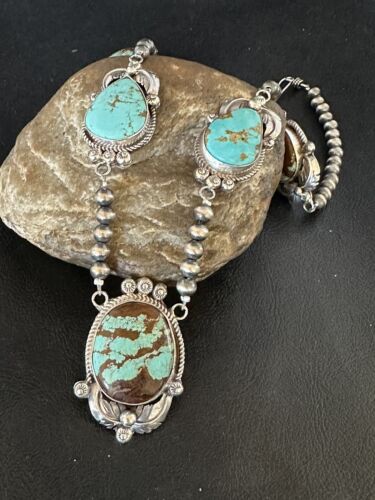 Navajo Blue #8 Turquoise Pendant Necklace | Sterling Silver | Authentic Native American Handmade | 15250