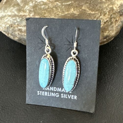 Women's Blue Dry Creek Turquoise Dangle Earrings | Navajo Sterling Silver | Authentic Native American Handmade | 16510