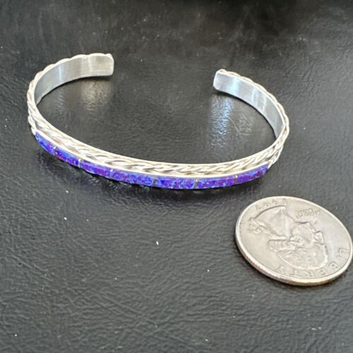 Southwestern Zuni Purple Opal Faux Inlay Cuff Bracelet | Sterling Silver | 16887