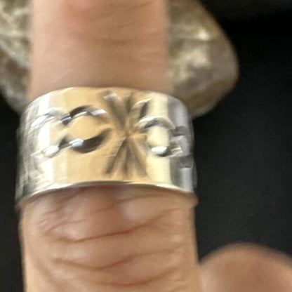 Navajo Stamped Wide Band Ring | Sterling Silver | Sz 7 | Authentic Native American Handmade | 15294