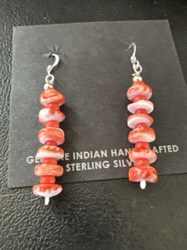 Navajo Red Spiny Oyster Bead Earrings | 6mm | Sterling Silver | Authentic Native American Handmade | 15844