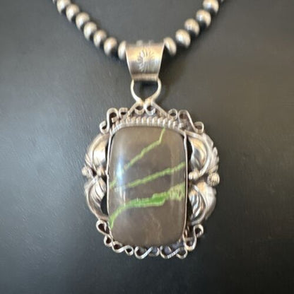 Navajo Green Boulder Turquoise Necklace Pendant | Sterling Silver | Men's Women's | 16134