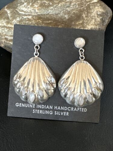Navajo Pink Mother of Pearl Dangle Inlay Earrings | Sterling Silver | Authentic Native American Handmade | 15305