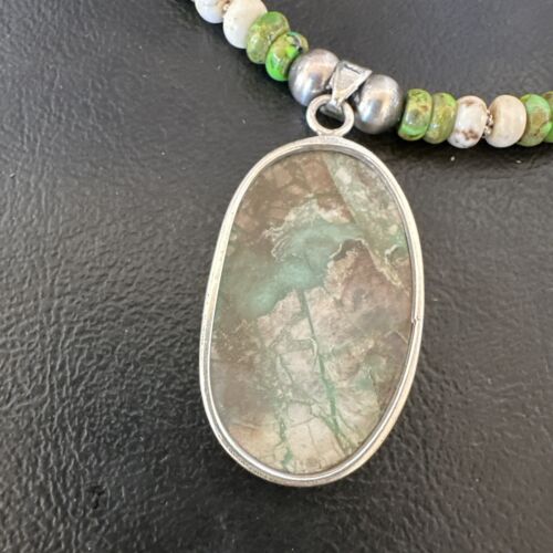 Navajo Green Turquoise Jasper Pendant Necklace | Sterling Silver | Native American Handmade | 16924