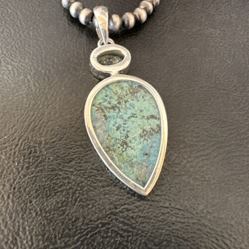 Navajo Dry Creek Turquoise Topaz Pendant Necklace | Sterling Silver | Authentic Native American Handmade | 16445