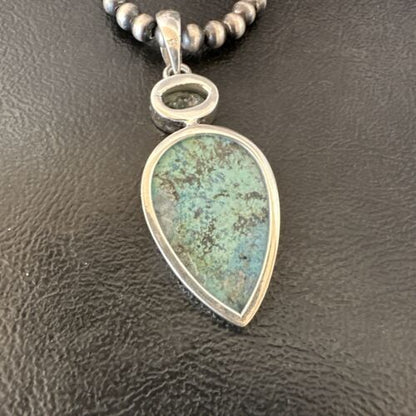 Navajo Dry Creek Turquoise Topaz Pendant Necklace | Sterling Silver | Authentic Native American Handmade | 16445