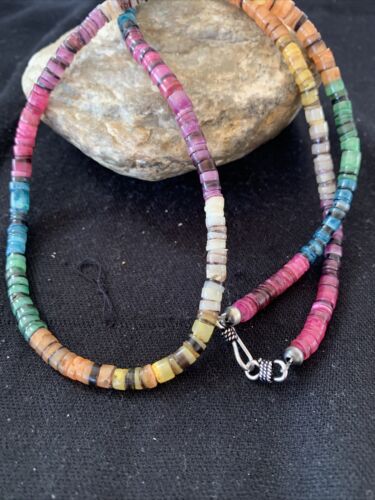 Navajo Multicolor Necklace | Sterling Silver | Natural Shell | 24" | Authentic Native American Handmade | 00801