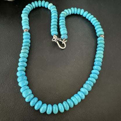 Navajo Blue Turquoise Necklace | Sterling Silver Pearls | 19" | Authentic Native American Handmade | 16953
