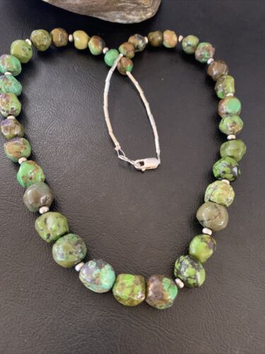 Navajo Green Graduated Turquoise Necklace | Sterling Silver | Authentic Native American | 22" | 11708