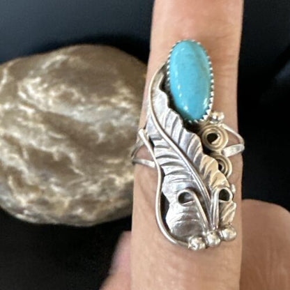 Navajo Blue Turquoise Ring | Sterling Silver | Sz 5.5 | Authentic Native American Handmade | 15404