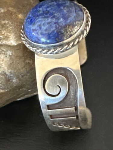 Navajo Blue Denim Lapis Sterling Silver Cuff Bracelet | Authentic Native American Handmade | 15982