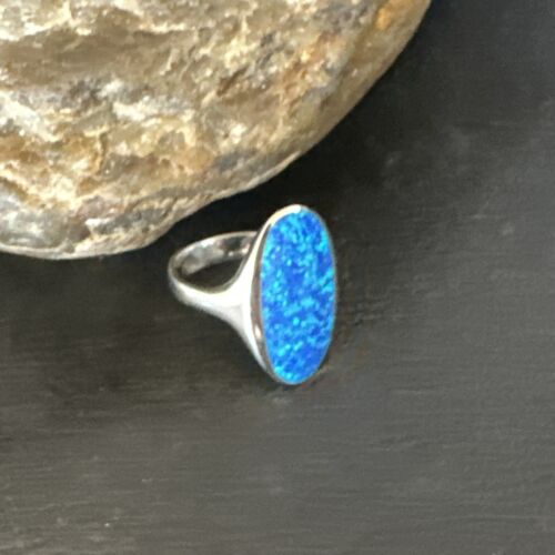 Navajo Blue Opal Inlay Pinky Ring | Sterling Silver | Sz 4 | Authentic Native American Handmade | 14969