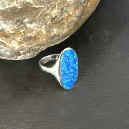 Navajo Blue Opal Inlay Pinky Ring | Sterling Silver | Sz 4 | Authentic Native American Handmade | 14969