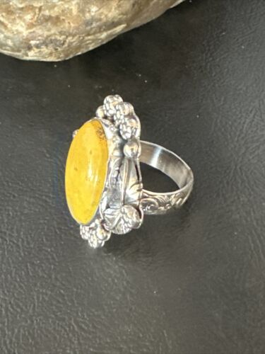 Navajo Yellow Bumble Bee Jasper Ring | Sterling Silver | Sz 10 | Authentic Native American Handmade | 14949