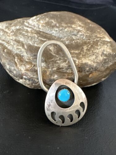 Bearpaw Kingman Turquoise Keyring | Navajo Sterling Silver | Authentic Native American Handmade | 14875