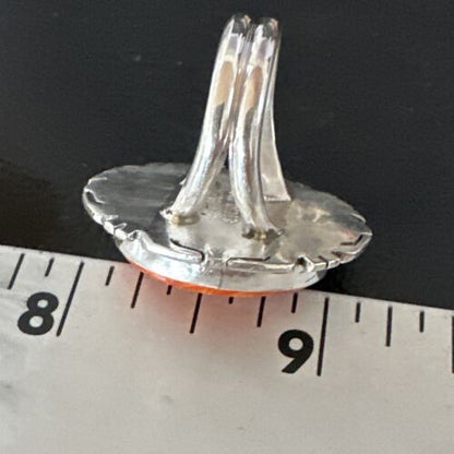 Navajo Orange Spiny Oyster Ring | Sterling Silver | Sz 7.5 | Authentic Native American Handmade | 16030