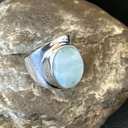 Navajo Blue Larimar Ring | Sterling Silver | Sz 9 | Authentic Native American Handmade | 17651