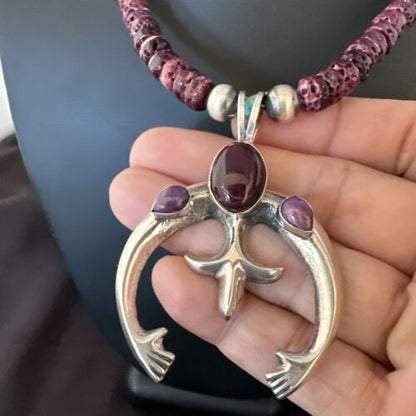 Navajo Purple Spiny Oyster Naja Pendant Necklace | Sterling Silver | 24" | Authentic Native American Handmade | 15537