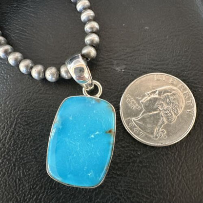 Navajo Blue Kingman Turquoise Pendant Necklace | Sterling Silver | 20" | Authentic Native American Handmade | 16998