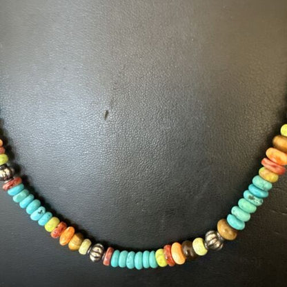 Navajo Blue Turquoise Spiny Oyster Necklace | Sterling Silver | 19" | Authentic Native American Handmade | 17490