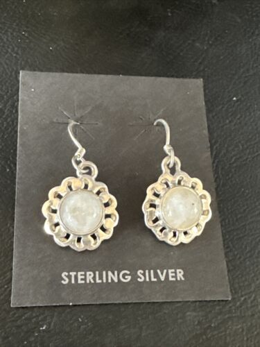 Navajo White Mother of Pearl Dangle Earrings | Sterling Silver | Authentic Native American Handmade | 15307
