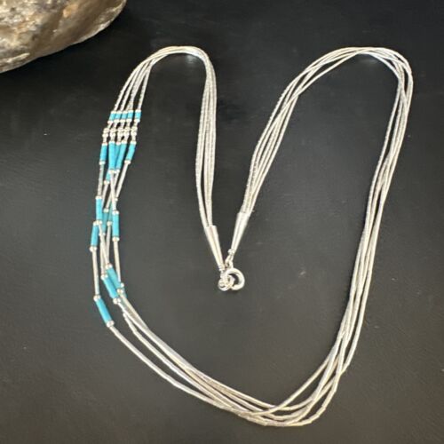 Turquoise 5-Strand Heishi Necklace | Sterling Silver | Authentic Native American Handmade | 15138