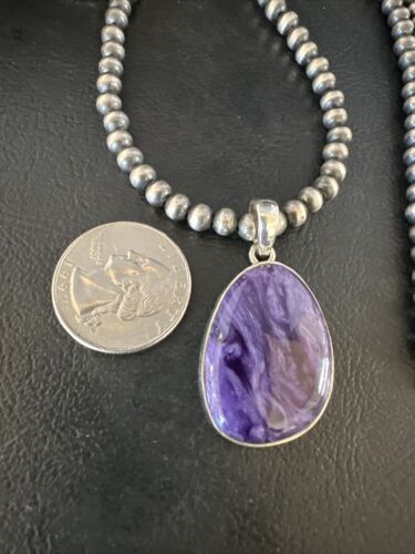 Navajo Pearls Purple Charoite Pendant Necklace | Sterling Silver Beads | Authentic Native American Handmade | 15517