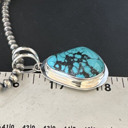 Men's Blue Spiderweb Turquoise Pendant Necklace | Navajo Sterling Silver | Authentic Native American Handmade | 14972
