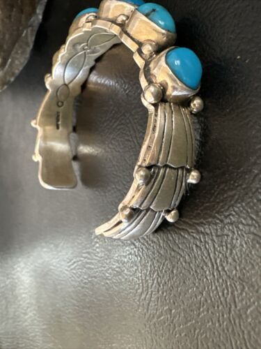 Navajo Blue Kingman Turquoise Cuff Bracelet | Sterling Silver | 5 Stone | Authentic Native American Handmade | 15988 - Masha USA