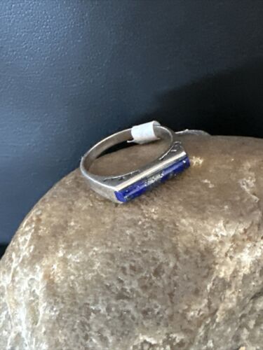 Navajo Navy Blue Lapis Inlay Ring | Sterling Silver | Sz 7 | Authentic Native American Handmade | 11290 - Masha USA