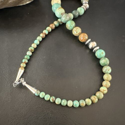 Navajo Green Turquoise Bead Necklace | Sterling Silver | Graduated | Authentic Native American | 18" | 17402